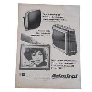 Admiral Portable Television Magazine Advertisement B&W 1960s Vintage Original